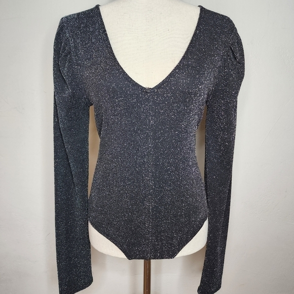 PAIGE Samina Black Metallic Bodysuit Size Medium - Picture 3 of 13